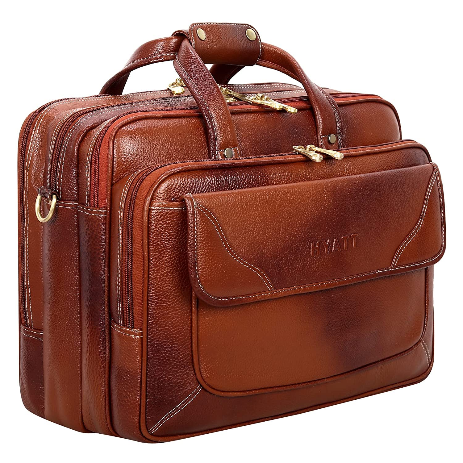 HYATT Leather Accessories 16 L 30.50 cm Leather Office Bag (HLB558-HLB660, Brown)