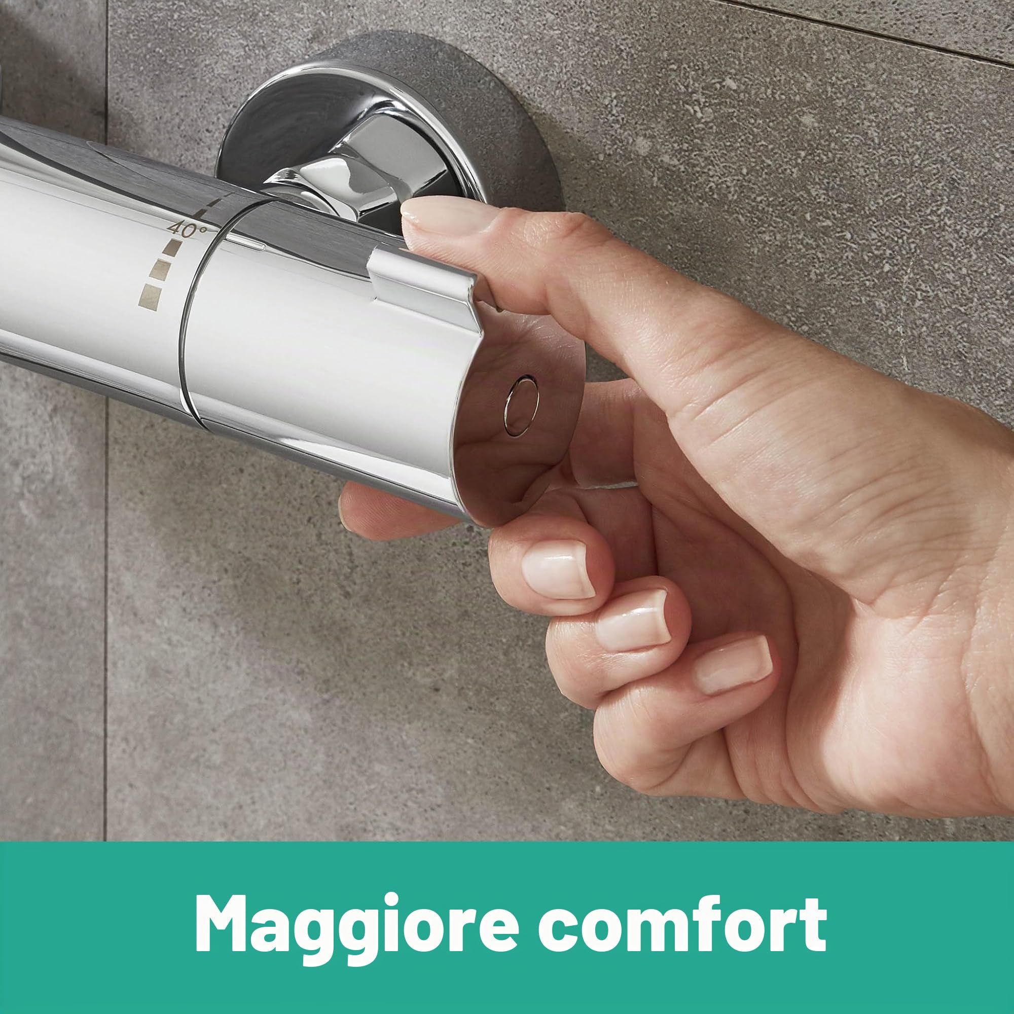 hansgrohe Ecostat - Miscelatore termostatico per doccia esterno, Rubinetto termostatico con blocco di sicurezza (SafetyStop) a 40° C, Termostato per doccia, 1 utenza, cromo, 13211000