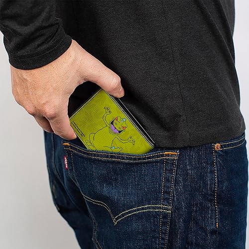 Miniatura 5 de Buckle-Down Cartera Nickelodeon para hombre, plegable, Rugrats Reptar 2 Poses Footprints Scattered Greens, cuero vegano, 4.0 x 3.5 pulgadas,