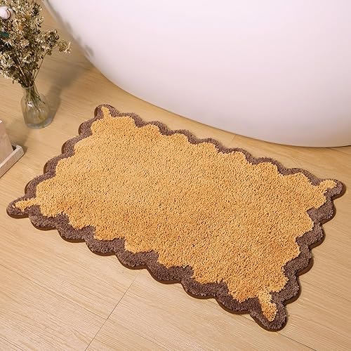 Miniatura 43 de ORTIGIA Alfombras de baño rosas con bordes ondulados, antideslizantes y lavables, tapetes de baño de microfibra suave y absorbente de secado rápido,