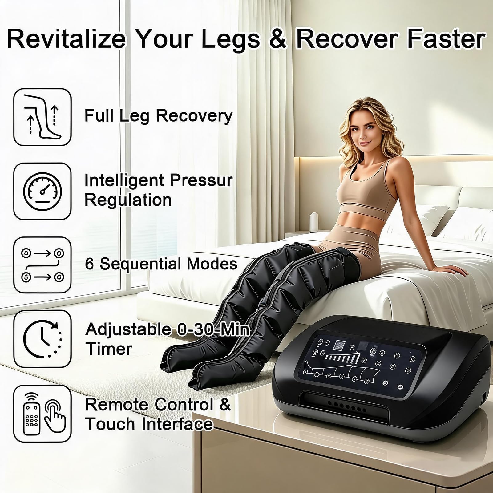 Pressoterapia Linfodrenaggio Professionale, Pressoterapia Gambe E Addome Braccia per Casa con Display Touch Screen E 6 Programmi di Massaggio, Massaggiatore Elettrico 6 Camere