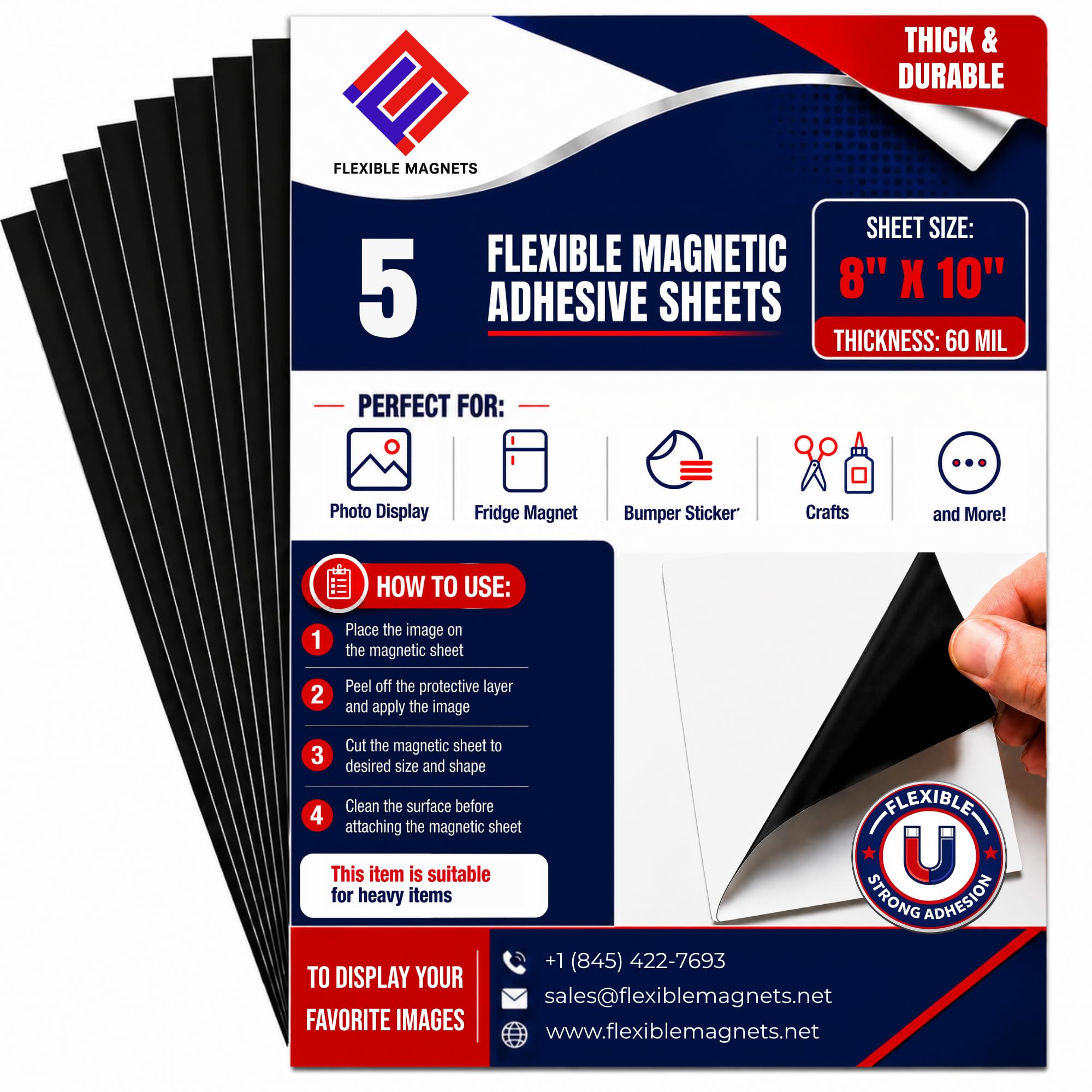 5 fogli di pellicola adesiva magnetica di 20,3 x 25,4 cm – 60 mil Magnet – ultra spessa