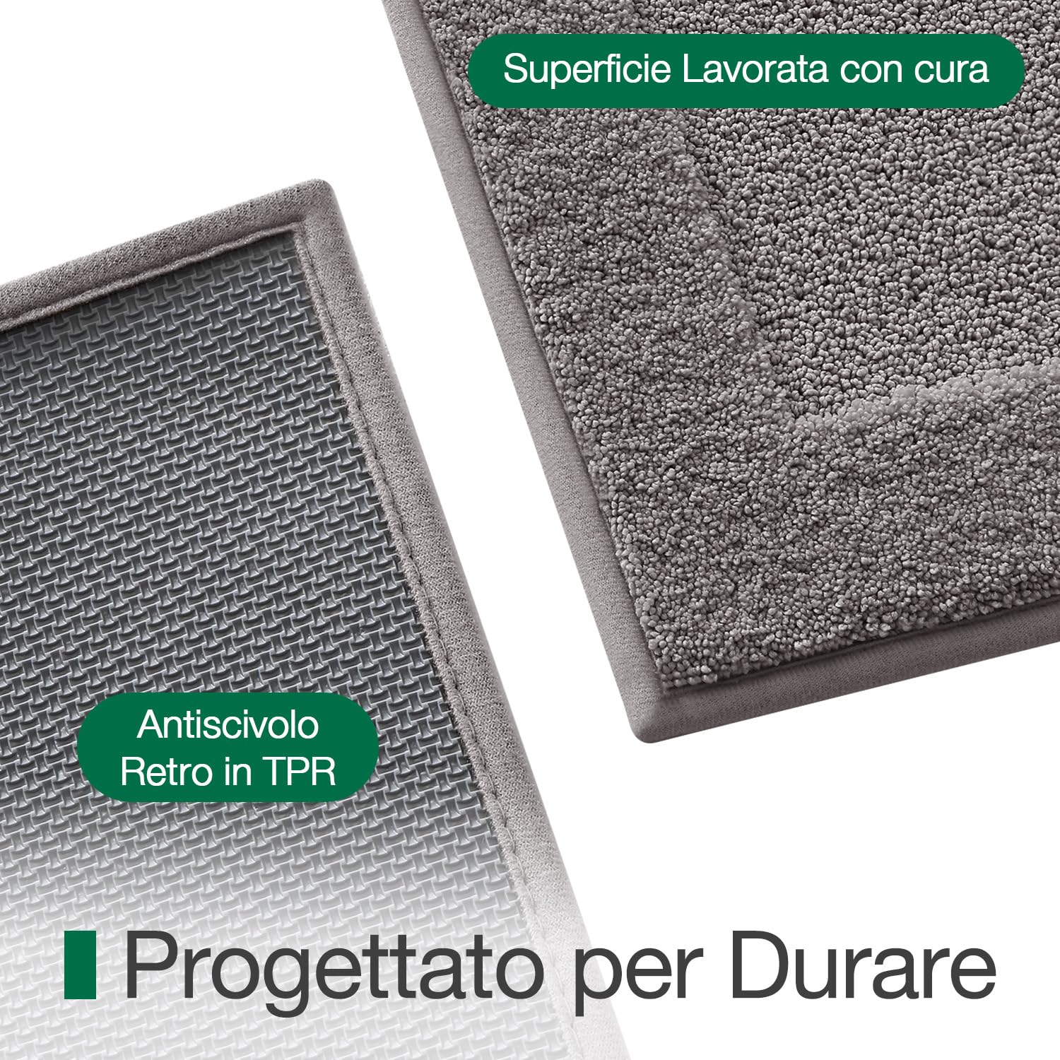 LUMI Tappetino Bagno Ultra Assorbente Antiscivolo con Fondo in Gomma, Lavabile in Lavatrice, Morbida Microfibra, Tappeto di Lusso con Asciugatura Rapida per Vasca e Pavimento Doccia, Grigio, 60x90 cm
