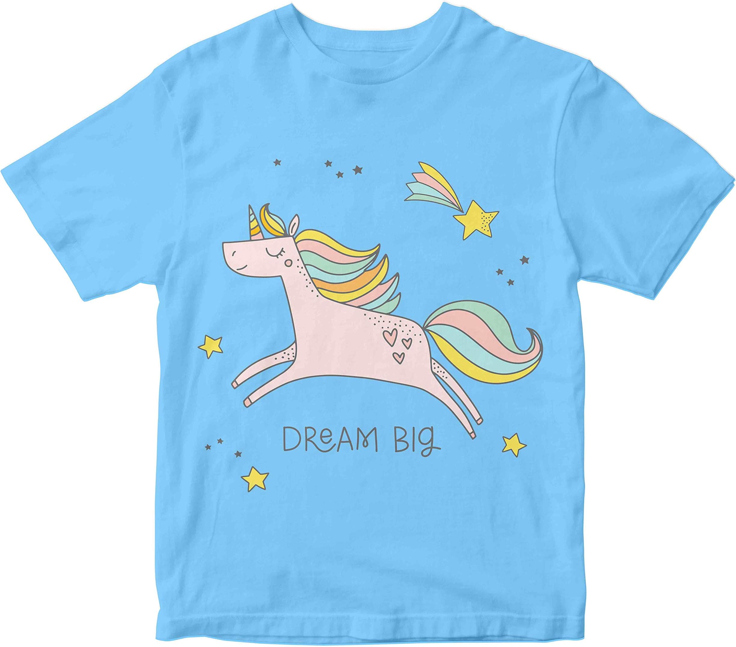 Heybroh Girls' Regular Fit T-Shirt Dream Big Cute Unicorn in The Night Sky 100% Cotton Girl's Fit T-Shirt