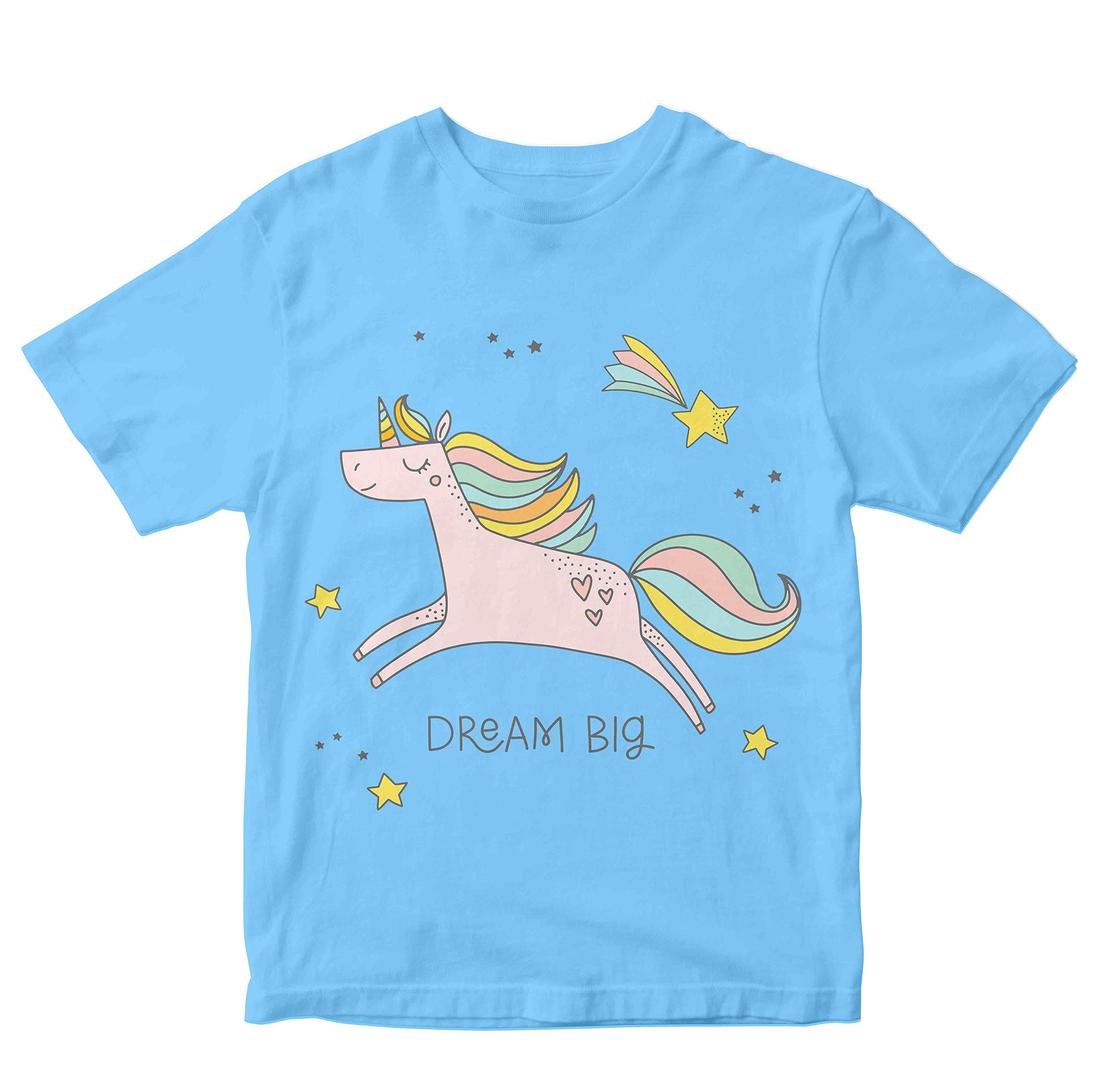 Heybroh Girls' Regular Fit T-Shirt Dream Big Cute Unicorn in The Night Sky 100% Cotton Girl's Fit T-Shirt