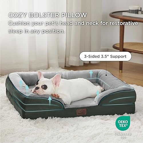 Vista 5 de Bedsure - Cama ortopédica mediana para perros, sofá cama impermeable para perros medianos, espuma de soporte con funda extraíble y lavable, forro