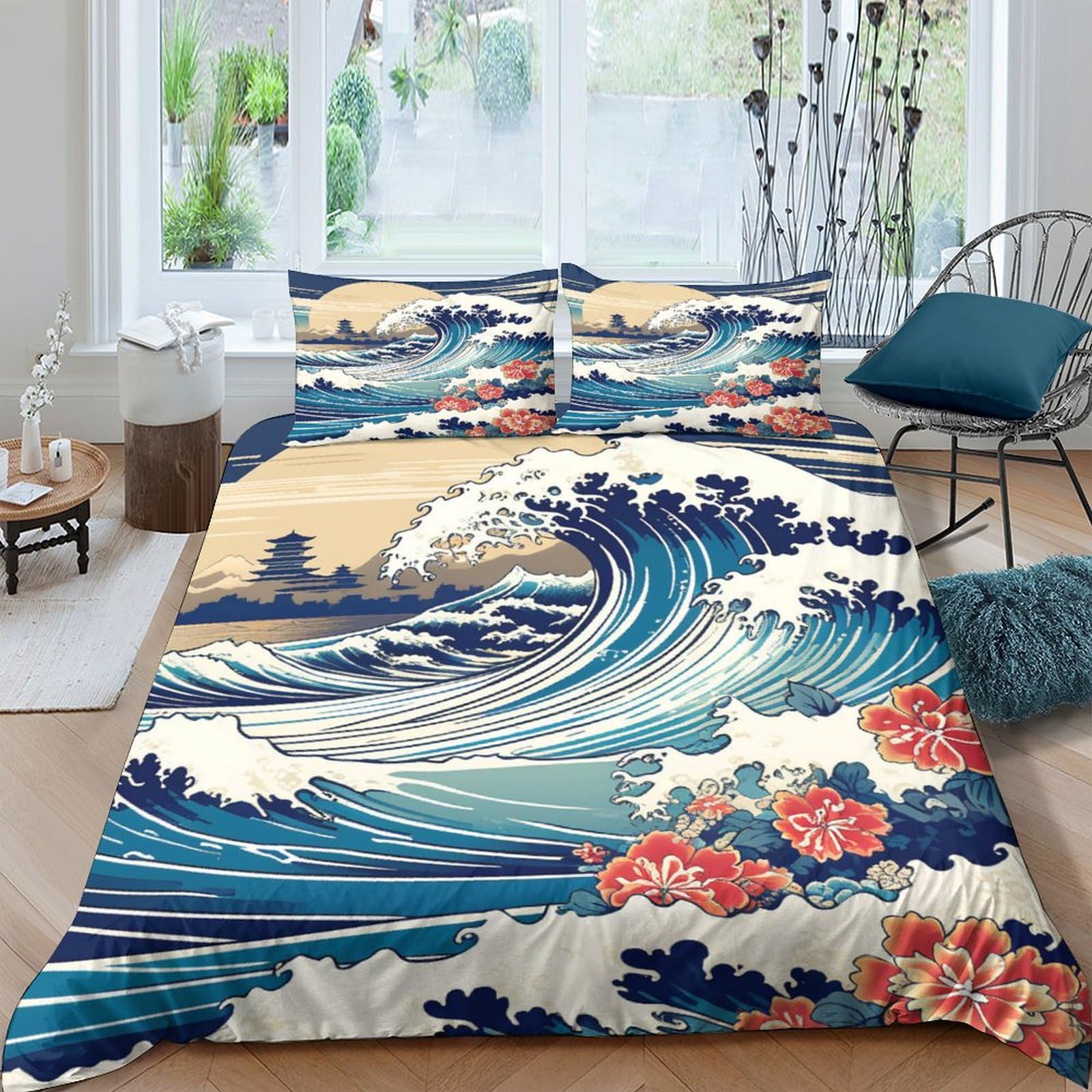 Housse de couette japonaise 3D 200x200 avec 2 taies d'oreiller en microfibre