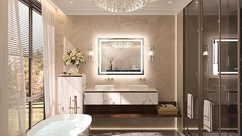 Miniatura 8 de TETOTE Espejo LED para baño de 40 x 32 pulgadas, espejo de tocador iluminado frontal y retroiluminado, antiniebla, sin escalones, regulable, 3