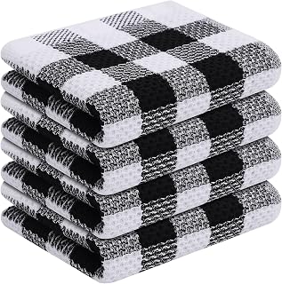 homing 100% Cotton Buffalo Plaid Kitchen Towels, 4 Pack Waffle Weave Dish Towels for Drying Dishes, Super Soft Absorbent Quick Dry Hand Towels for Kitchen (13" x 28", Black & White)