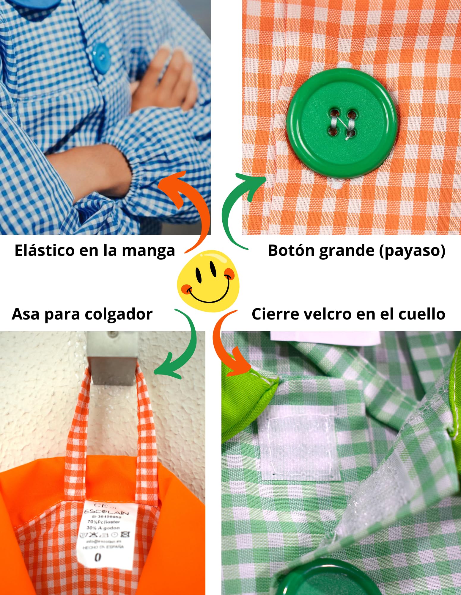 ESCOLAIN Lemon tree Gingham School Smock - Reinforced Collar, Large Easy-Fasten Button & 2 Pockets, Yellow, 8 - Image 4