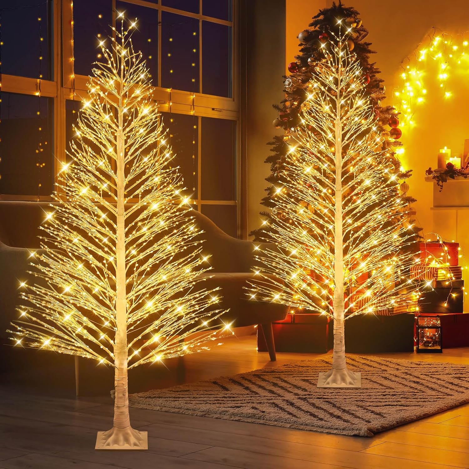 2 Pack 7ft-1500ledChristmas Lighted Birch Tree LED Warm White Lights Twinkle Twig Artificial Tree for Outdoor Indoor Home Party Decorations, 8 Modes 2 7ft-1500led