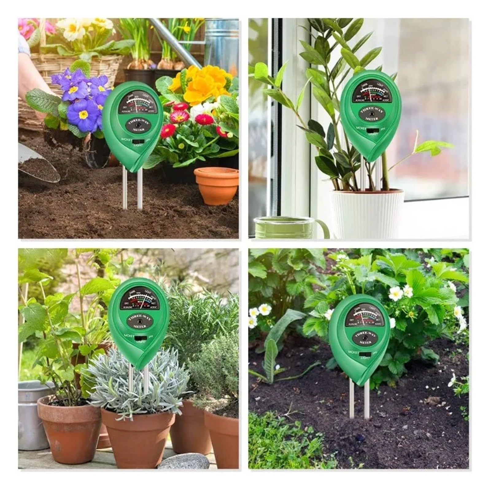 Medidor De PH De Humedad del Agua del Suelo 3 En 1, Acidez, Humedad, Luz Solar, Prueba De PH, Plantas De Jardín, Flores, Instrumento De Prueba De Humedad(Silvery)