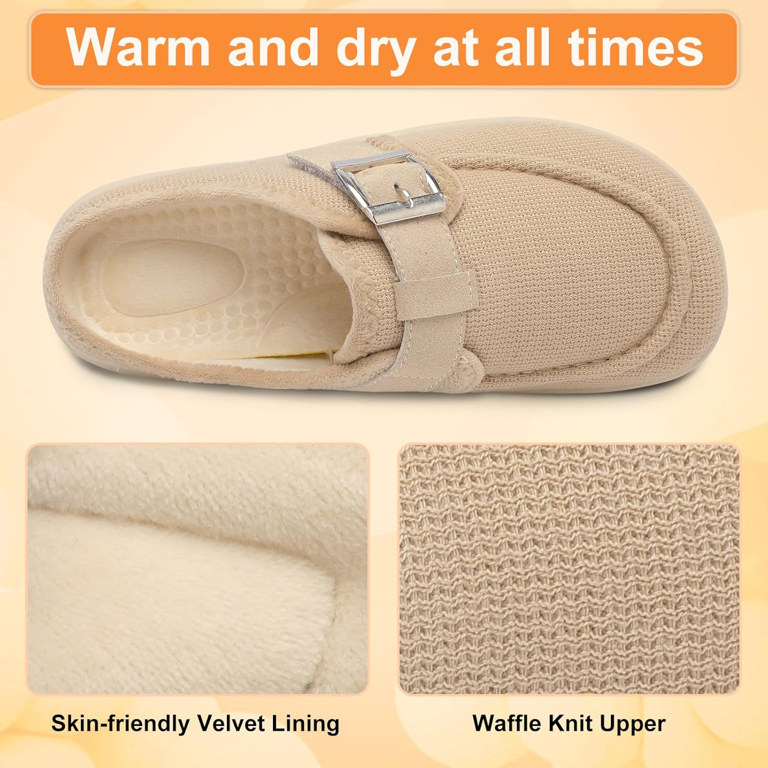 JOINFREE Womens Slippers Wide Slip on Mules Adjustable Diabetic Slipper Warm Memory Foam House Slippers for Edema Swollen Bunions Indoor & Outdoor - Image 3
