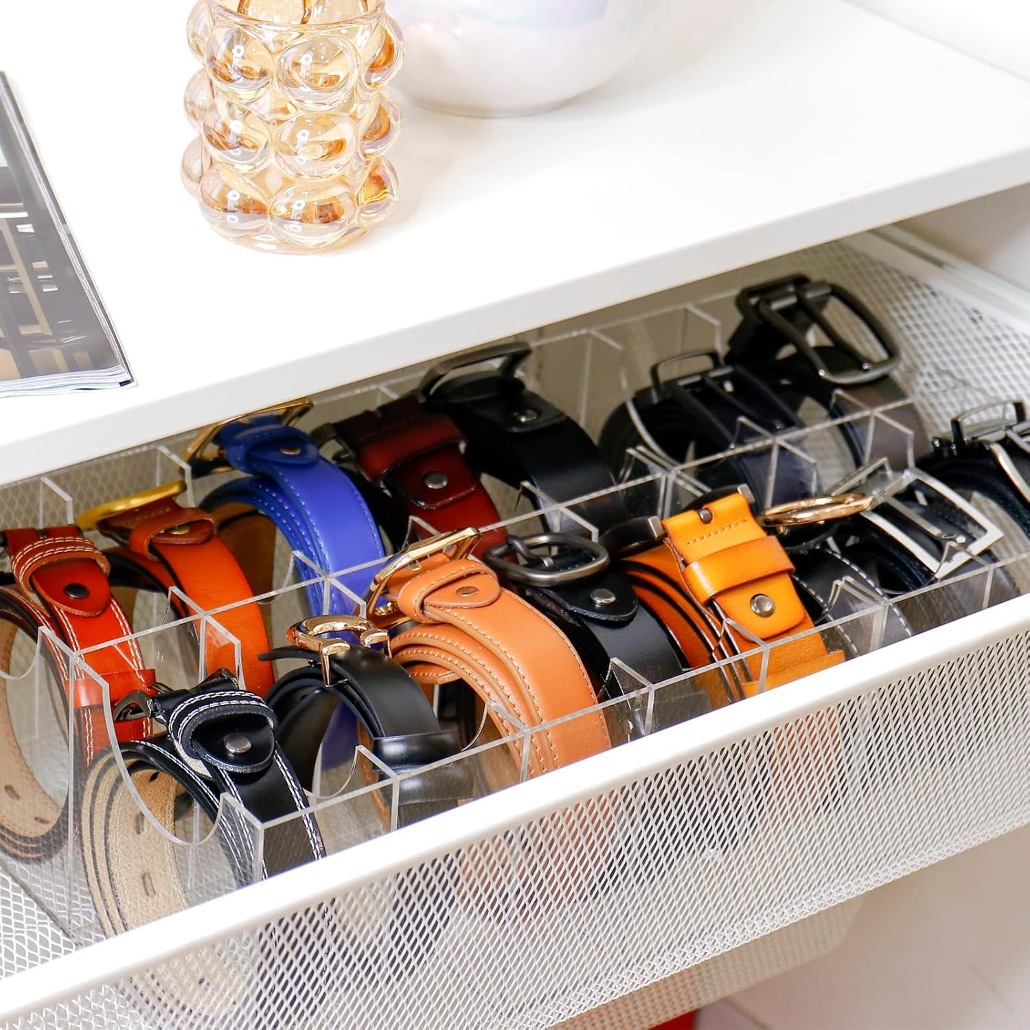 12 Gürtel Aufbewahrung, gürtel aufbewahrung für Herren, Gürtel Organizer Acryl Transparente Gürtel-Vitrine für Accessoires Krawatte Uhren zon Closet Drawer