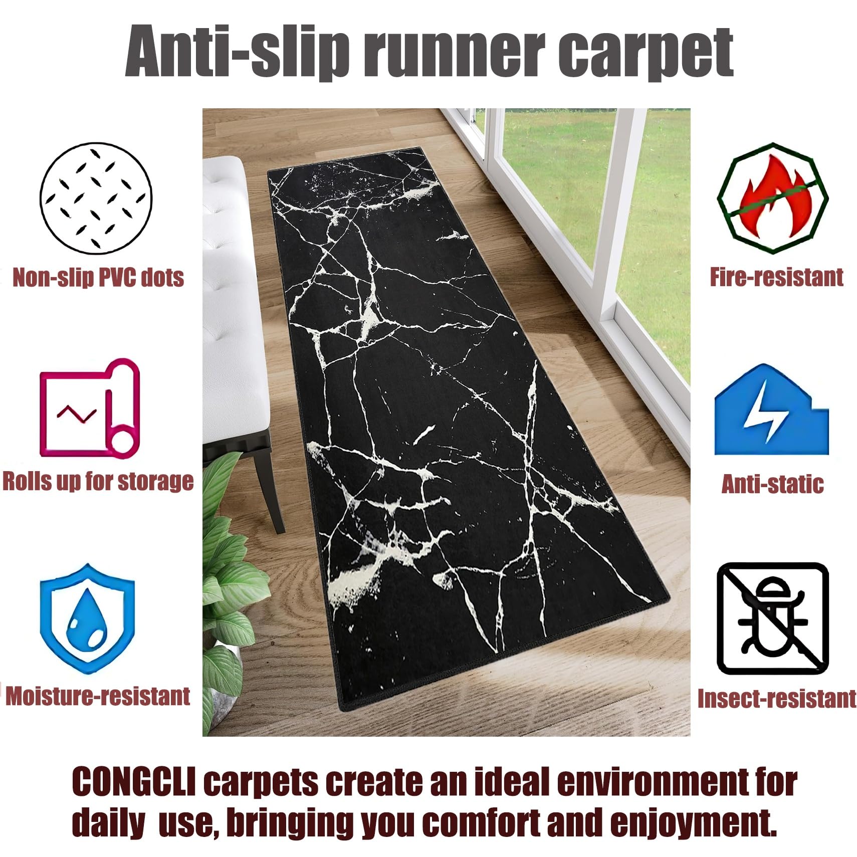 Passatoia Cucina 80 x 220 cm Antiscivolo, Idrorepellente, Facile da Pulire, Resistente, Lavabile Tappeto Runner Corridoio per Soggiorno Camera da Letto Corridoio, D