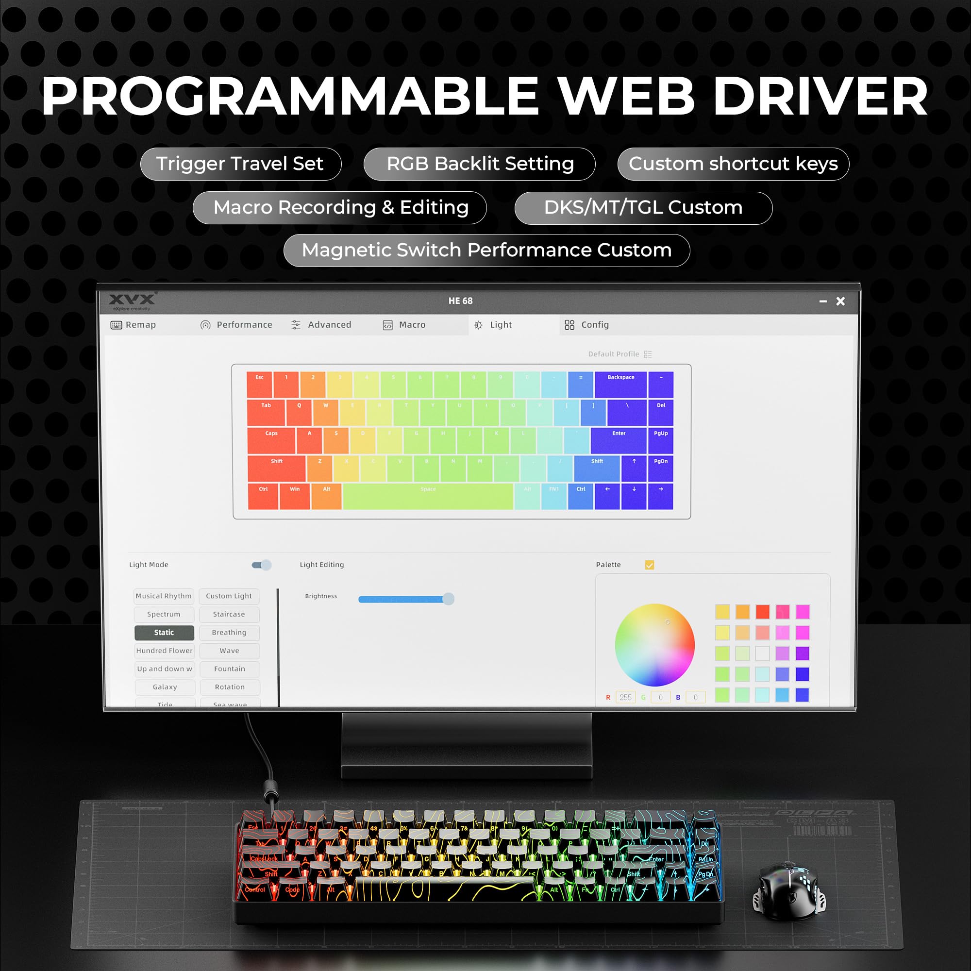 x XVX HE68 Pro Rapid Trigger Keyboard 60% Percent,Hall Effect Keyboard with Gateron Magnetic Jade Pro Switch,CNC Aluminum Frame Topographic Custom Mechanical Key Board for PC/Laptop/Xbox/PS4/PS5,Black