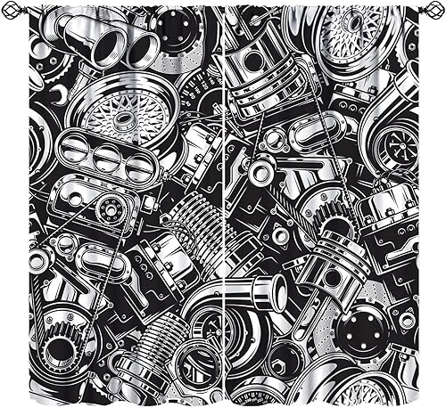 Cortinas opacas para automĂłvil, piezas de automĂłvil, motor, color blanco y negro, impresiĂłn artĂstica vintage para dormitorio de niños, sala de Cortinas opacas para automĂłvil, piezas de automĂłvil, motor, color blanco y negro, impresiĂłn artĂstica vintage para dormitorio de niños, sala de