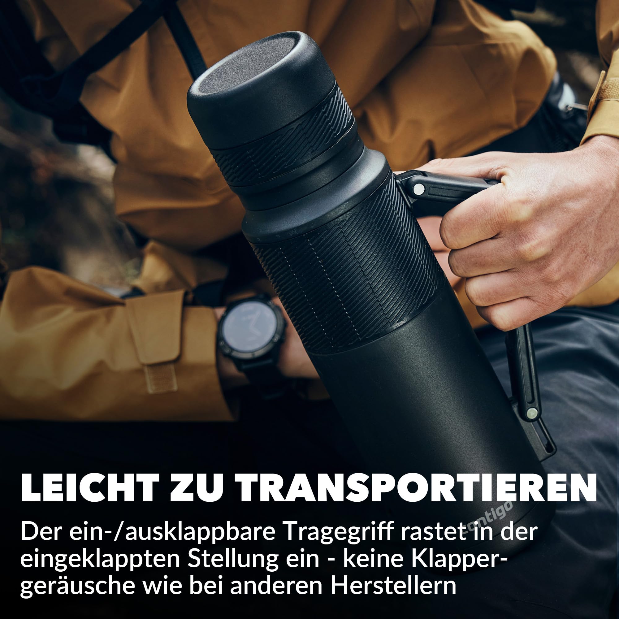 Contigo Thermoflasche Thermalock, Edelstahl Isolierbecher, Kaffebecher to go, auslaufsicher, spülmaschinenfester Deckel BPA-frei, mit Griff, 1200 ml, Matte Black