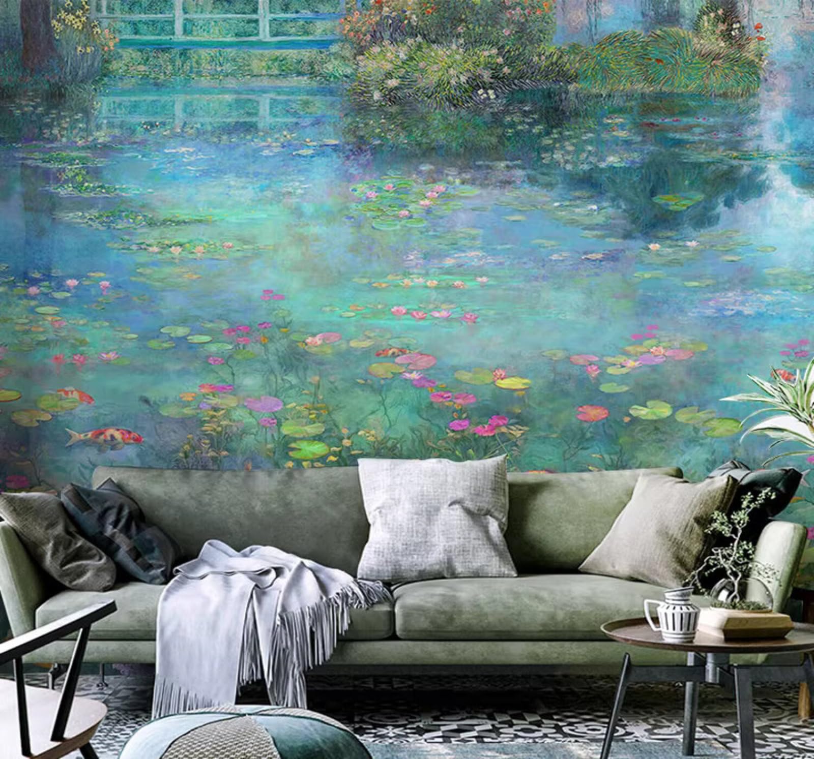 Hand Drawn Fresh Pond Water Lilies Landscape 3D Wallpaper Easy Install Feature Office Living Room Sofa Bedroom TV Background Wall Decoration-430cm×300cm