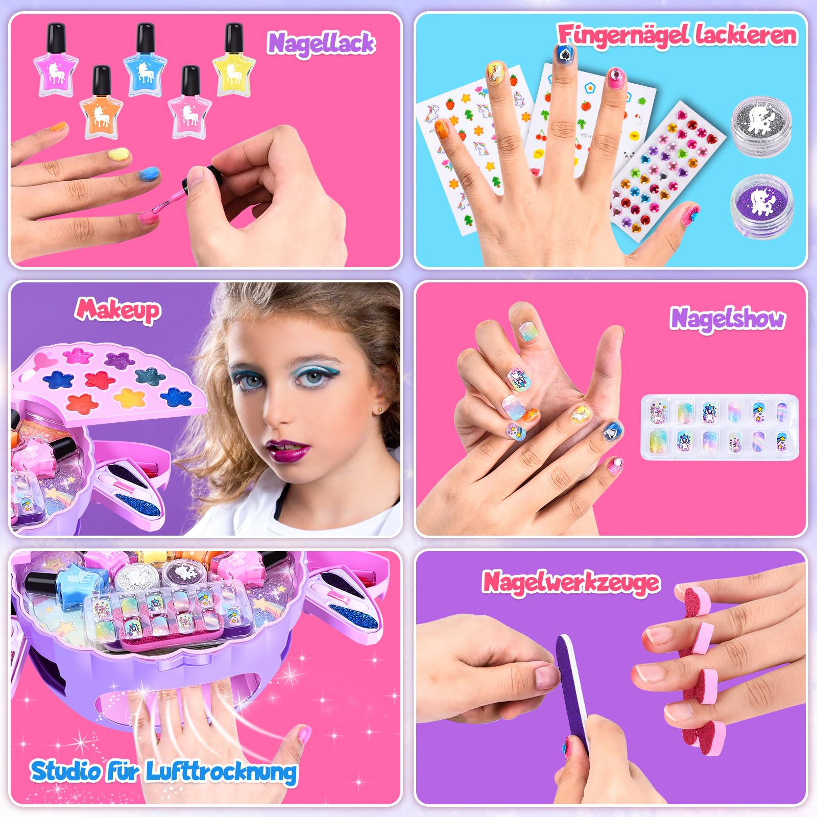 Herenear Studio paznokci dla dzieci, prezenty dla dziewczynek zestaw lakierów do paznokci, etui do makijażu dla dziewczynek, stylizacja paznokci dla dziewczynek (Purple)