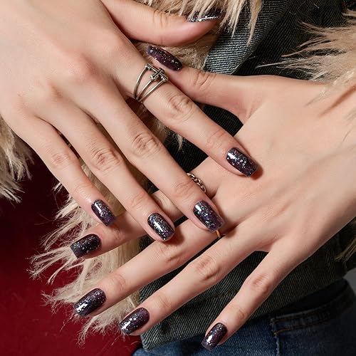 Miniatura 29 de Uñas postizas a presión de color rojo cereza extra cortas, uñas postizas cuadradas medianas, kit de uñas reutilizables con pegamento para uñas