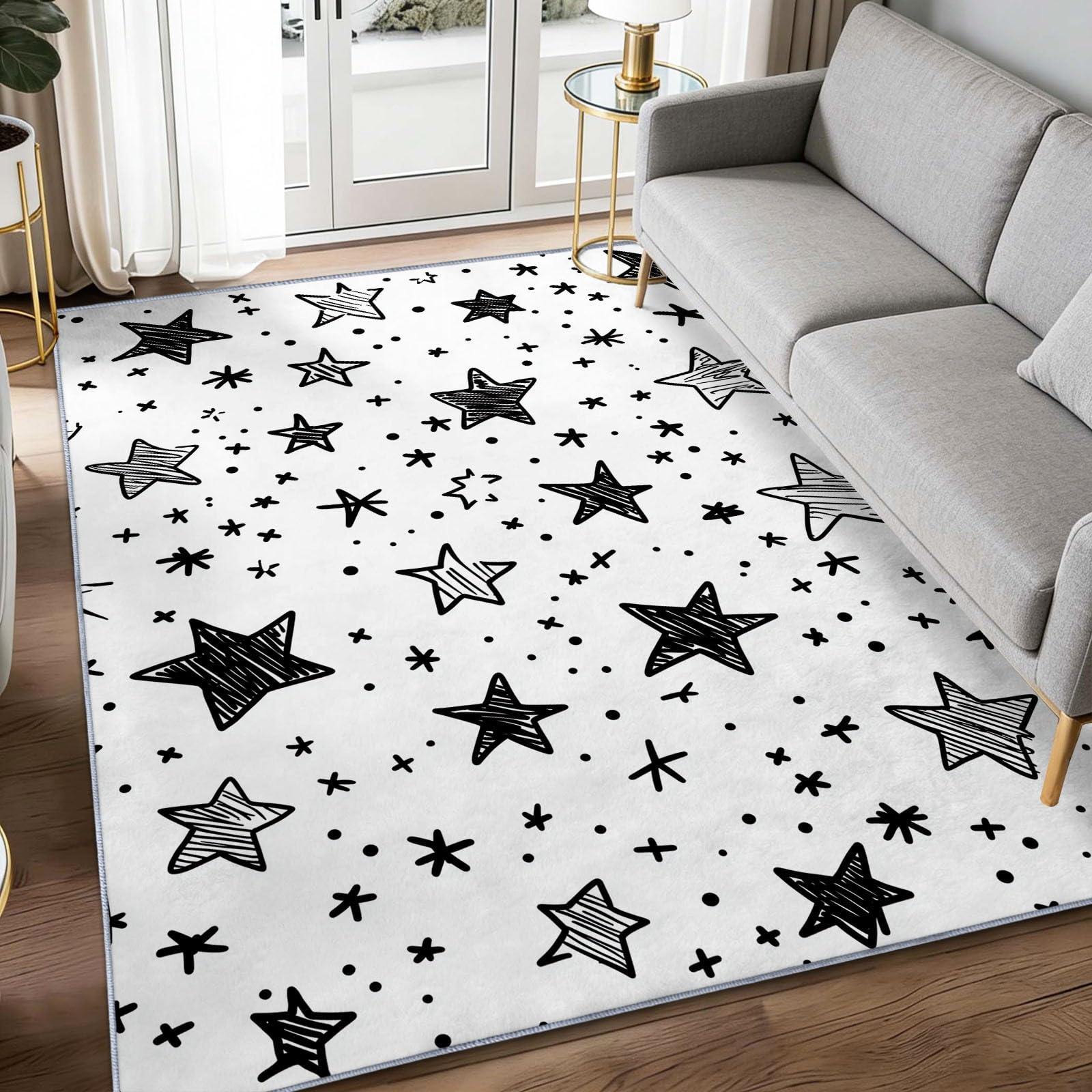 Alfombra de dibujos animados de 120 x 170 cm de pelo corto para habitación juvenil y cocina blanca