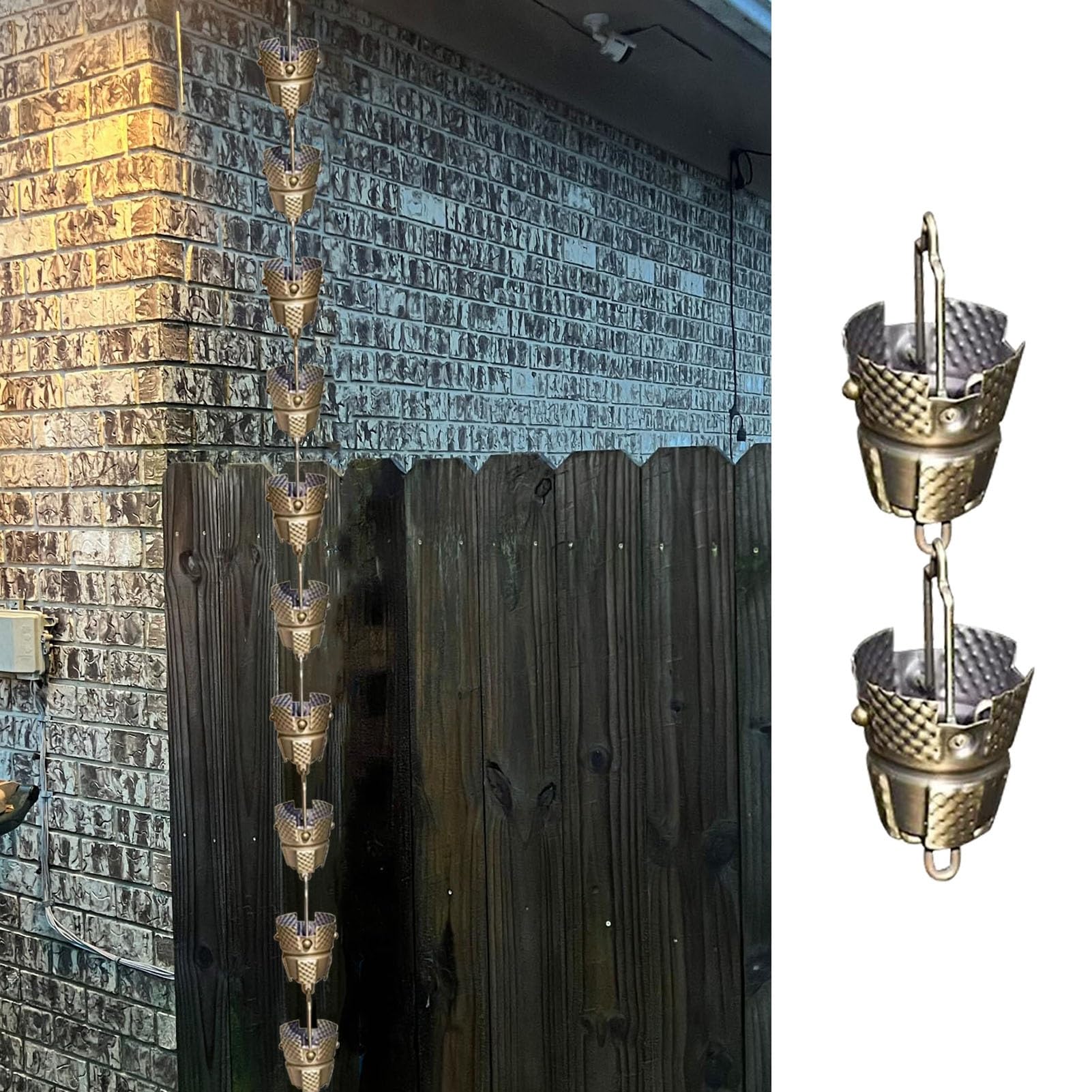 YNBSHGAA Outdoor Rain Chain for Eaves Drainage, Enhances Garden and Courtyard Aesthetics with Durable Copper Design,size_name-2.2m (7.2ft)