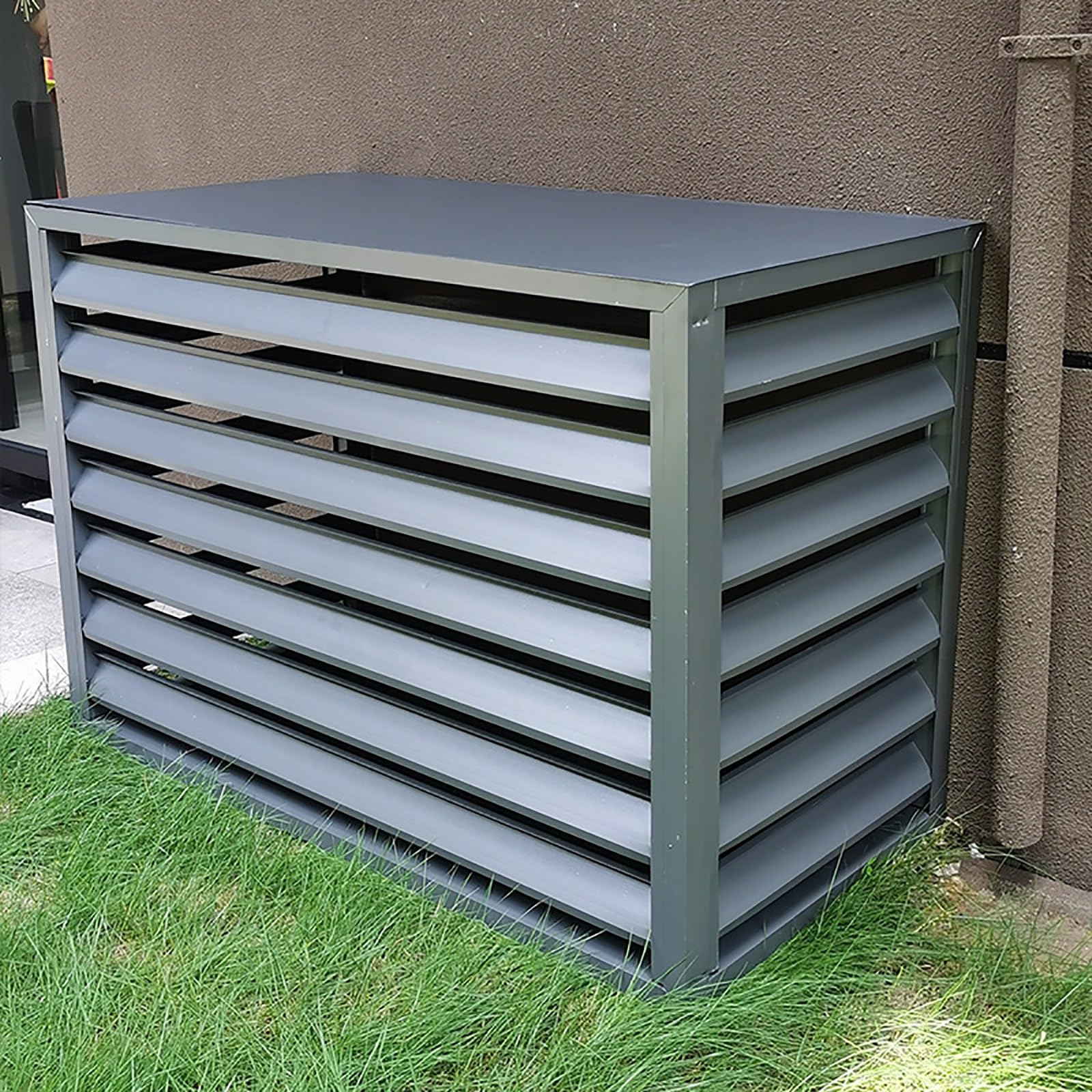 QYMYOZ Outdoor Air Conditioner Metal Fence Cover for Condensing Units Aluminum Protective Grilles for A/C & Heat Pump Units Weather Resistant Gray Enclosure.