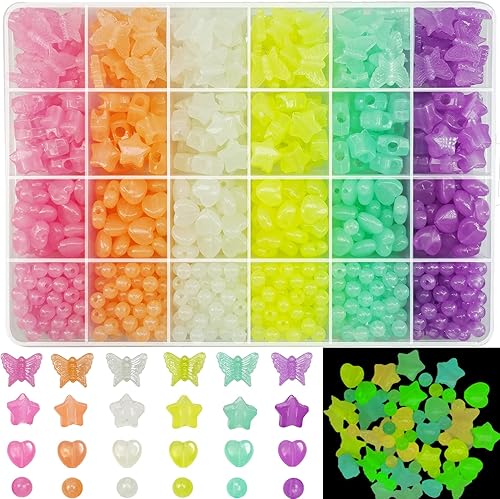 888 cuentas que brillan en la oscuridad, cuentas de estrella, barba, mariposa, cuentas de corazón, cuentas UV que cambian de color, sensibles al