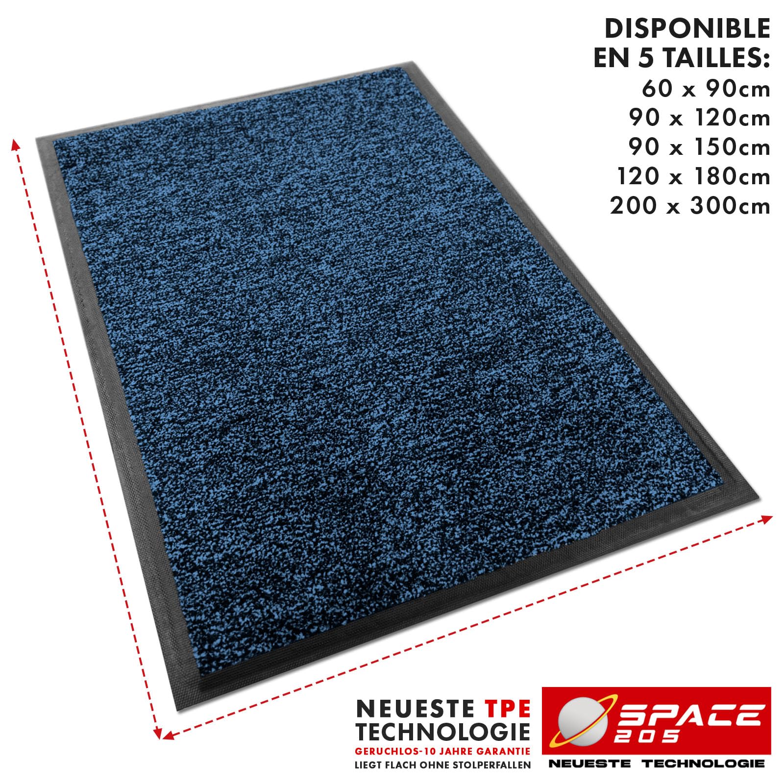 KARAT Paillasson Antidérapant pour les entrées, le couloir, tapis sous la porte d'entrée, avec technologie innovante TPE sur le bord et l'arrière, modèle Space 205 (Bleu, 120 x 180 cm)