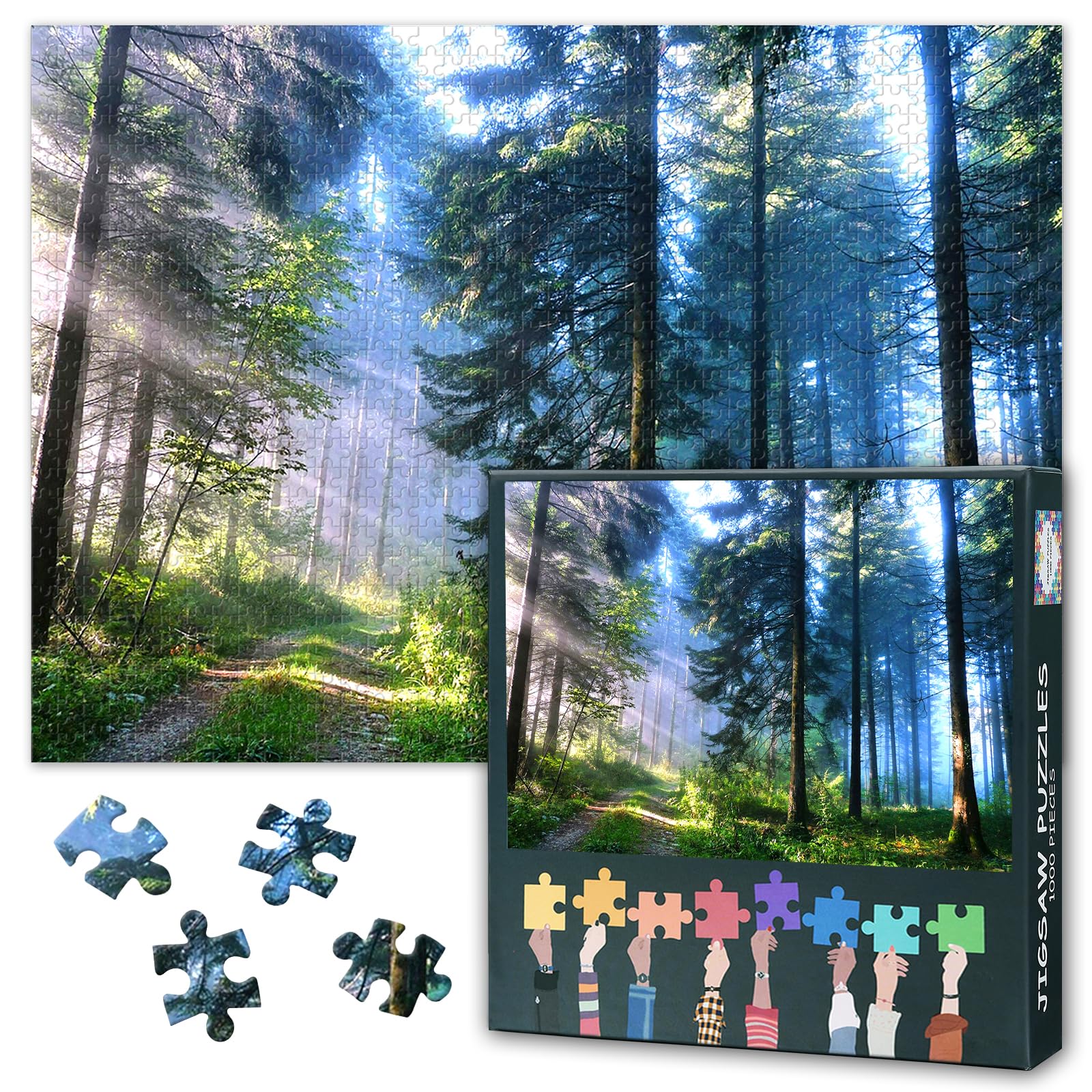 1000-Piece Puzzle - Green Forest Early Morning,Nature Photography Modern Art Rustic Scenic Detailed Wall Art for Collectible Decor & Unique Presents - 50x70cm