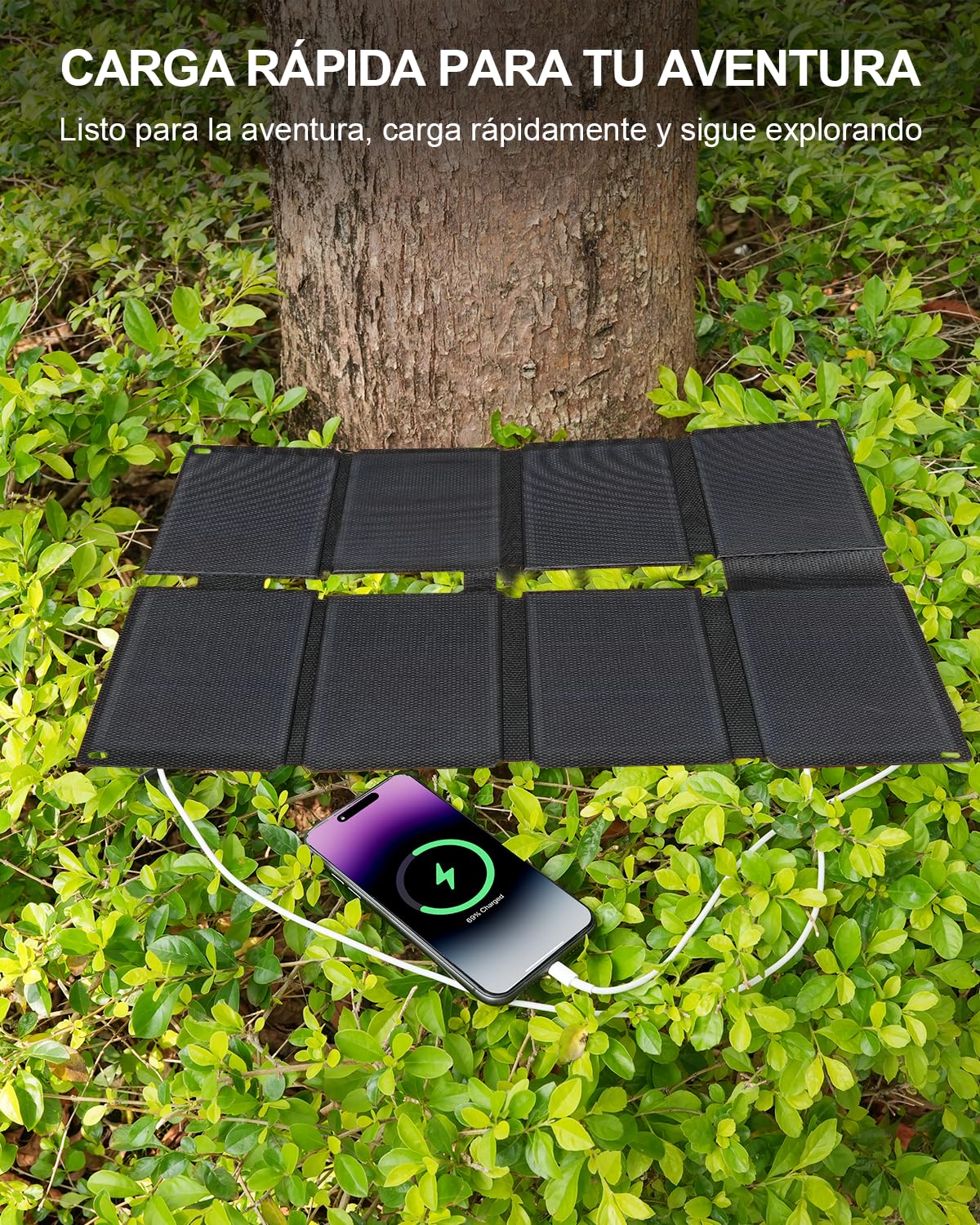 ELECAENTA 25W Mini Cargador Solar Portátil, Panel Solar Plegable con USB-A/USB-C Doble Puerto, IP68 Impermeable para Camping Senderismo, Cargador Solar para Teléfonos, Power Bank, Tablet