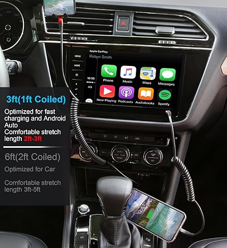 Miniatura 4 de KIYODA Cable USB C a Lightning, paquete de 2 cargadores rápidos en espiral de 3 pies para automóvil tipo C a cable Lightning compatible con 14 13 12