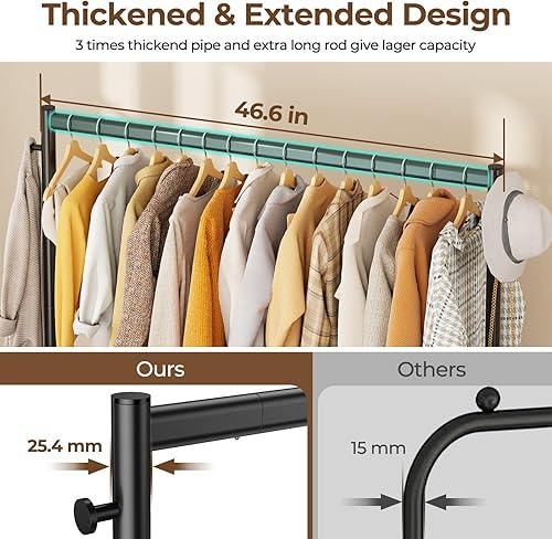 Miniatura 3 de HYSEYY Perchero de ropa rodante resistente de carga de 420 libras con ruedas, perchero de metal para colgar ropa, perchero portátil de pie, negro, 4