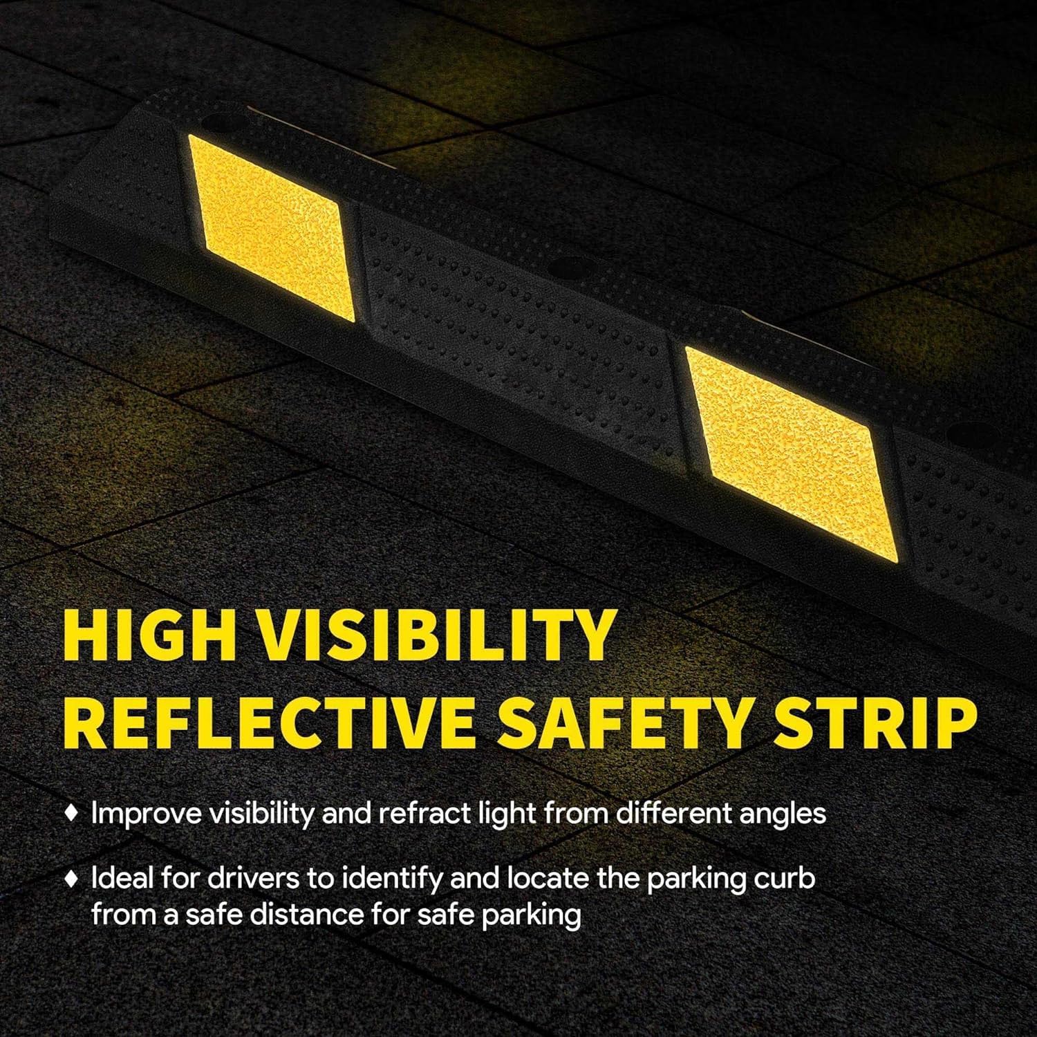 36" Rubber Parking Curb, Car Garage Wheel Stopper with Reflective Yellow Tape Curb, 22,000lbs Large Load-Bearing Capacity, for Garages, Driveways (36 inch)