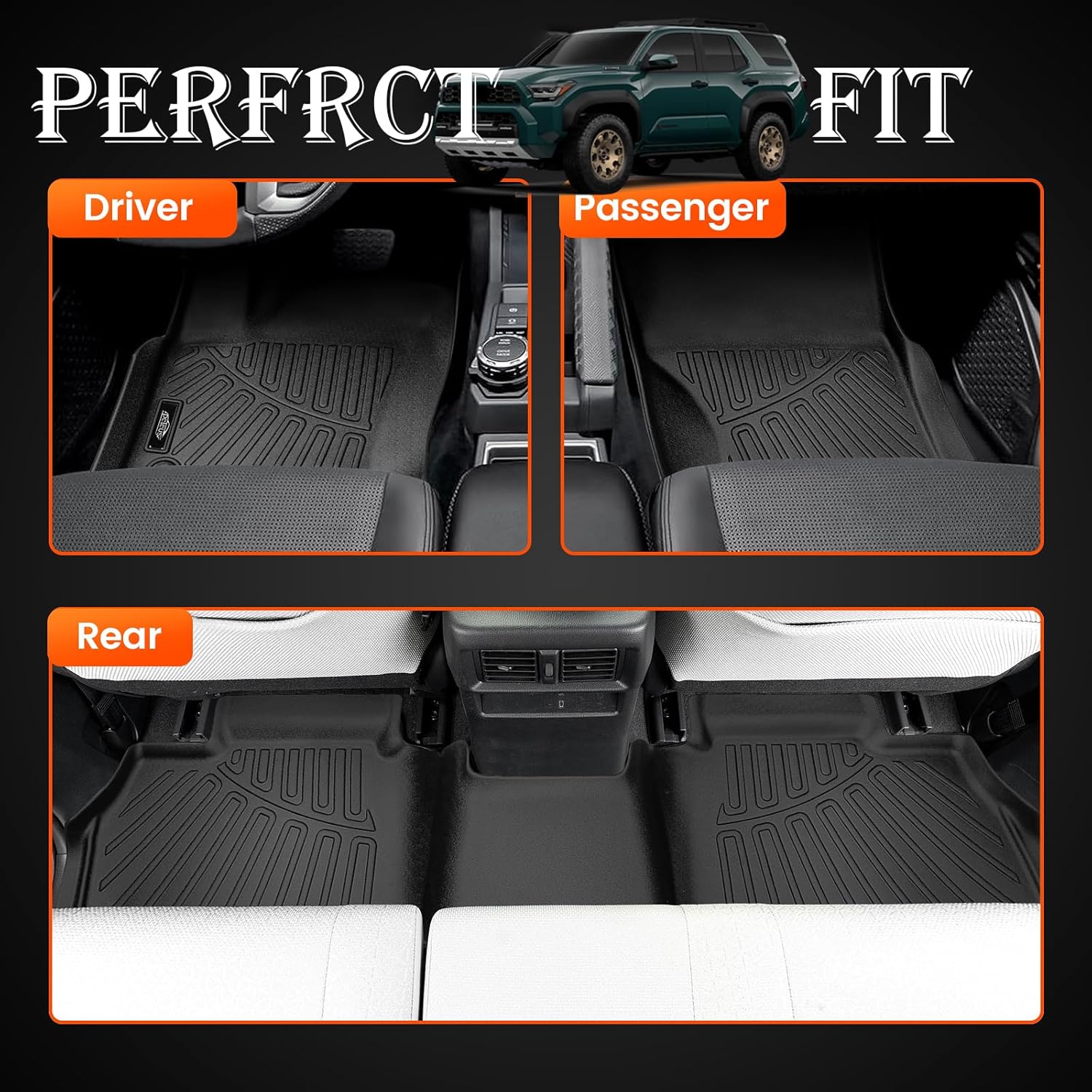 KMF Floor Mats for Toyota 4Runner 2025 (NOT for Hybrid) Accessories, 5 Seats All Weather TPE Waterproof Car Floor Liners - Front & Rear 2 Row, Anti-Slip Deep Grooves Custom Fit 4Runner Car Mats