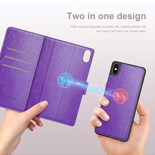 Miniatura 10 de DJBull Funda tipo cartera desmontable 2 en 1 para iPhone Xs Max de 6.5 pulgadas con soporte para tarjeta de crédito bloqueo RFID, funda protectora