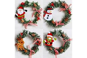 Pack of 4 Christmas Pine Wreaths: 6-Inch Xmas Wreaths for Festive Decor