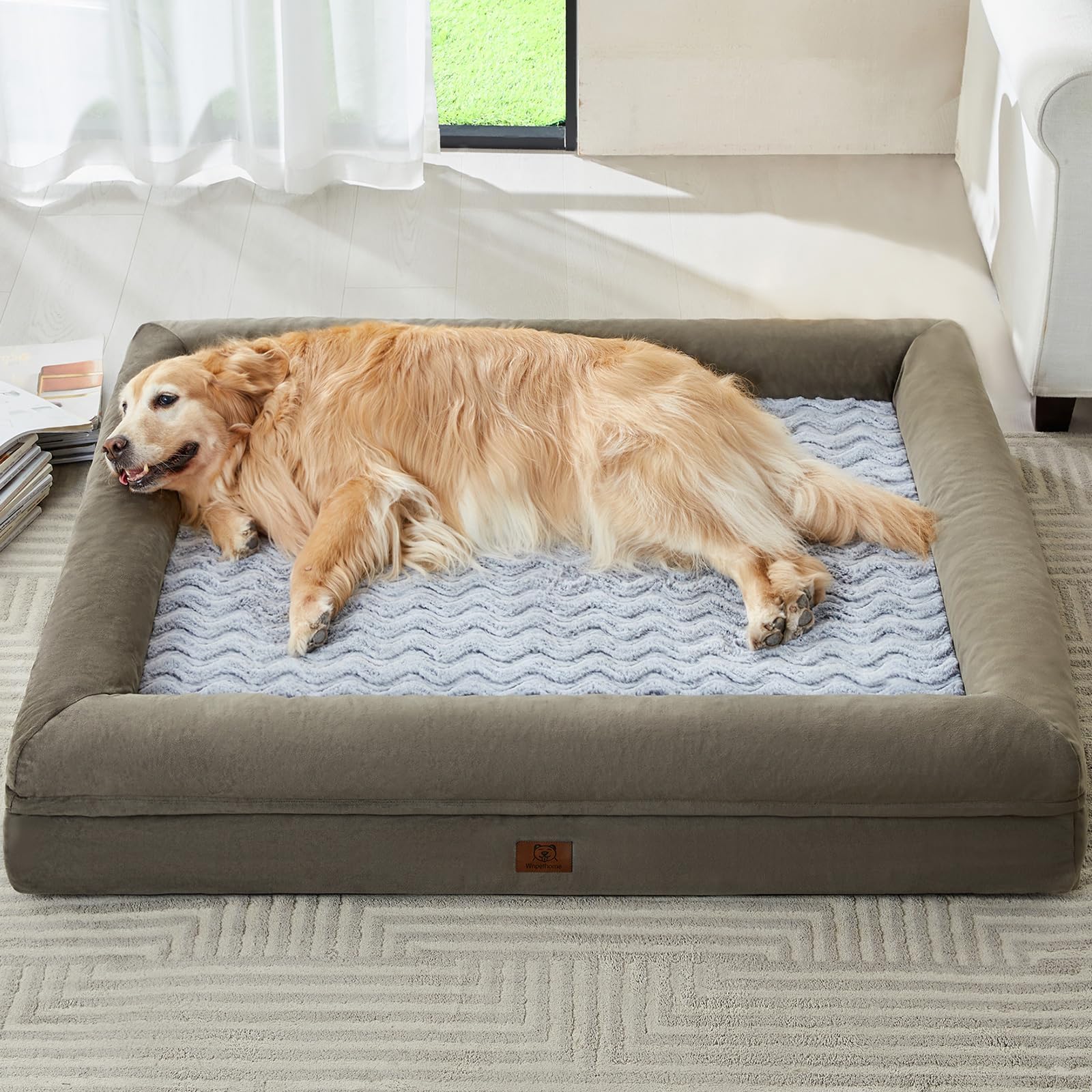 WNPETHOME Giant Dog Bed, Washable Dog Couch with Removable Waterproof Cover, Orthopedic Large Pet Sofa Bed with Bolster Sides for Sleeping