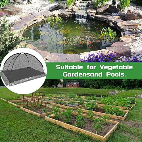 Miniatura 7 de Red de cúpula para estanques, 13 x 17 pies para peces al aire libre, hojas de koi, jardín, protección de invierno, tienda de campaña con estacas de