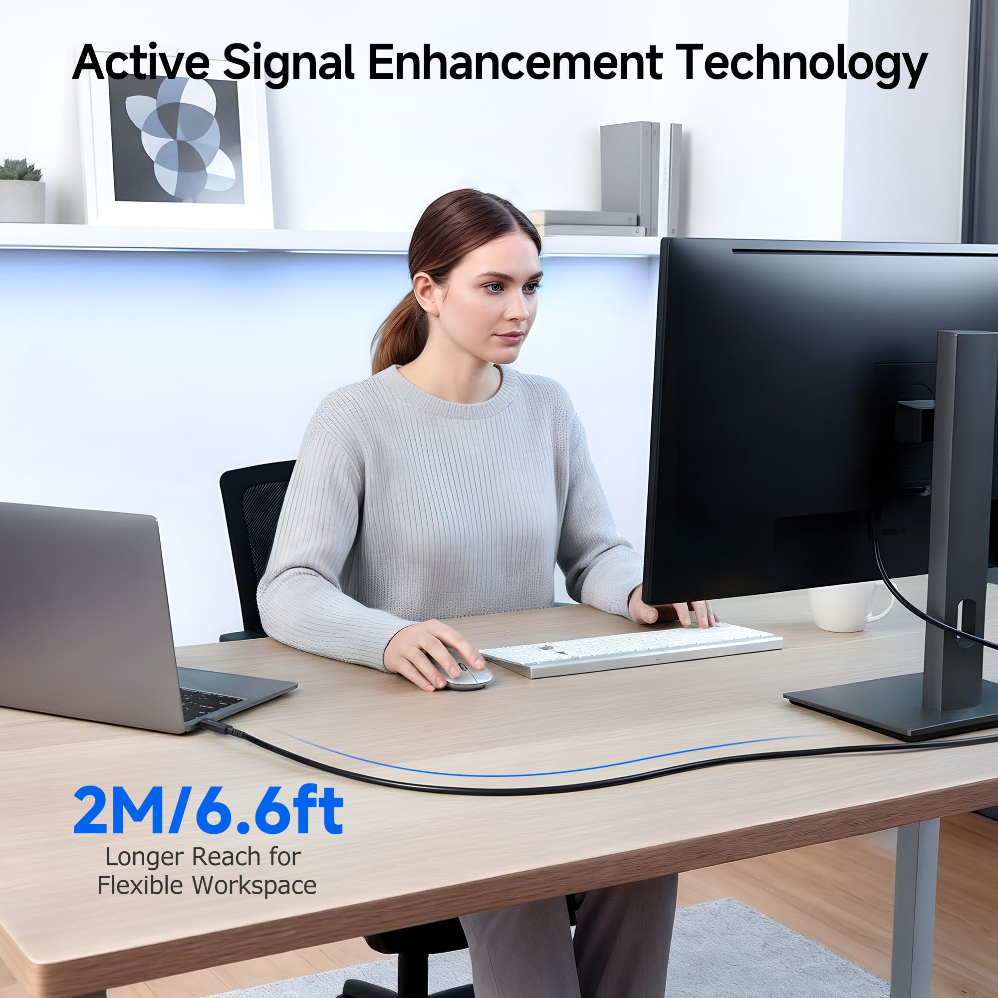 [Certyfikat Intel] Cable Matters Kabel Thunderbolt 5 80 Gbps, 2 m | Aktywny, podwójne 8K / 4K@540Hz, ładowanie 240 W, do 120 Gbps, czarny, zgodny z Thunderbolt 4/3 i USB4