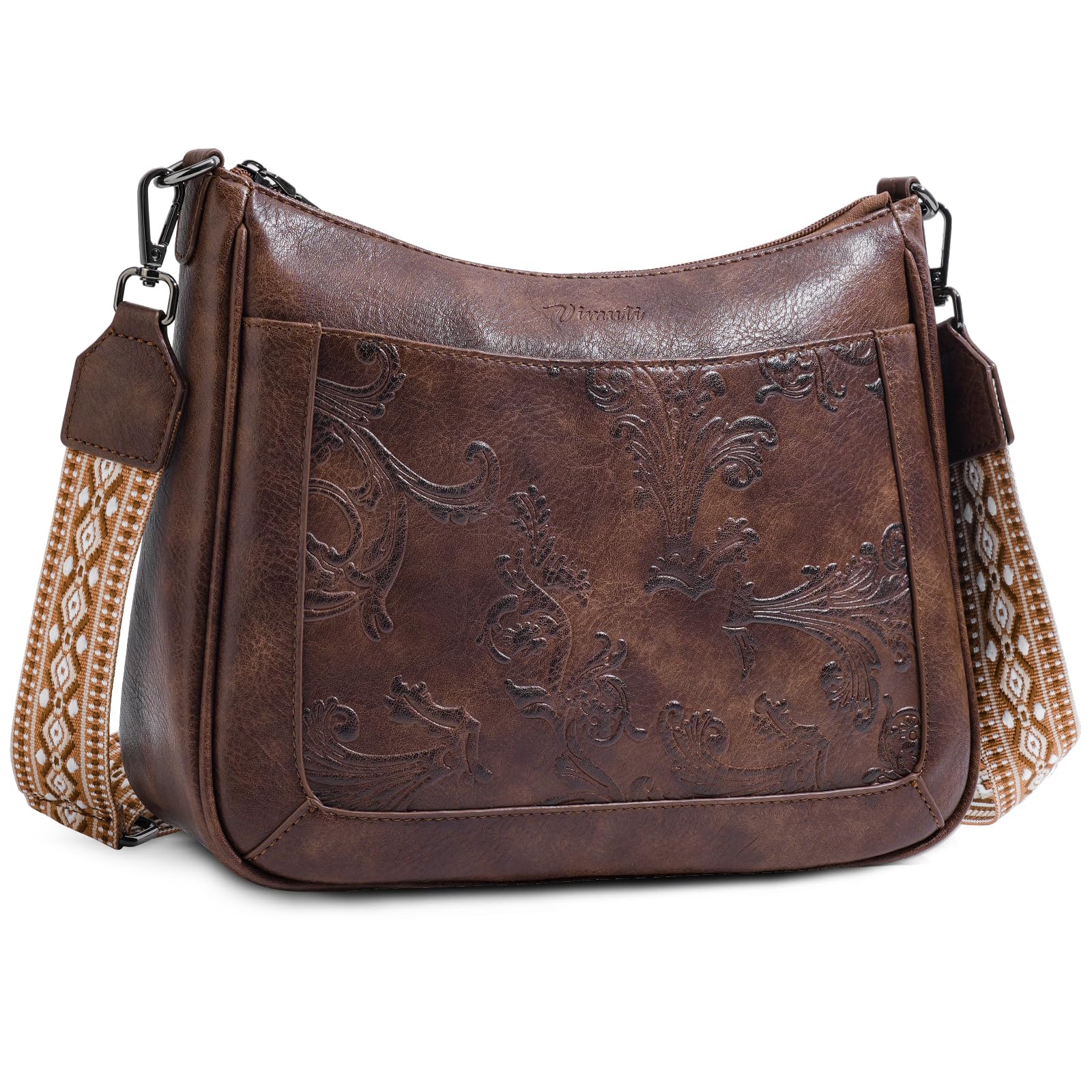 Crossbody Bags for Women Vegan Leather Crossbody Purse with Adjustable Strap Embossed Flower Womens Shoulder Handbags Medium Trendy
