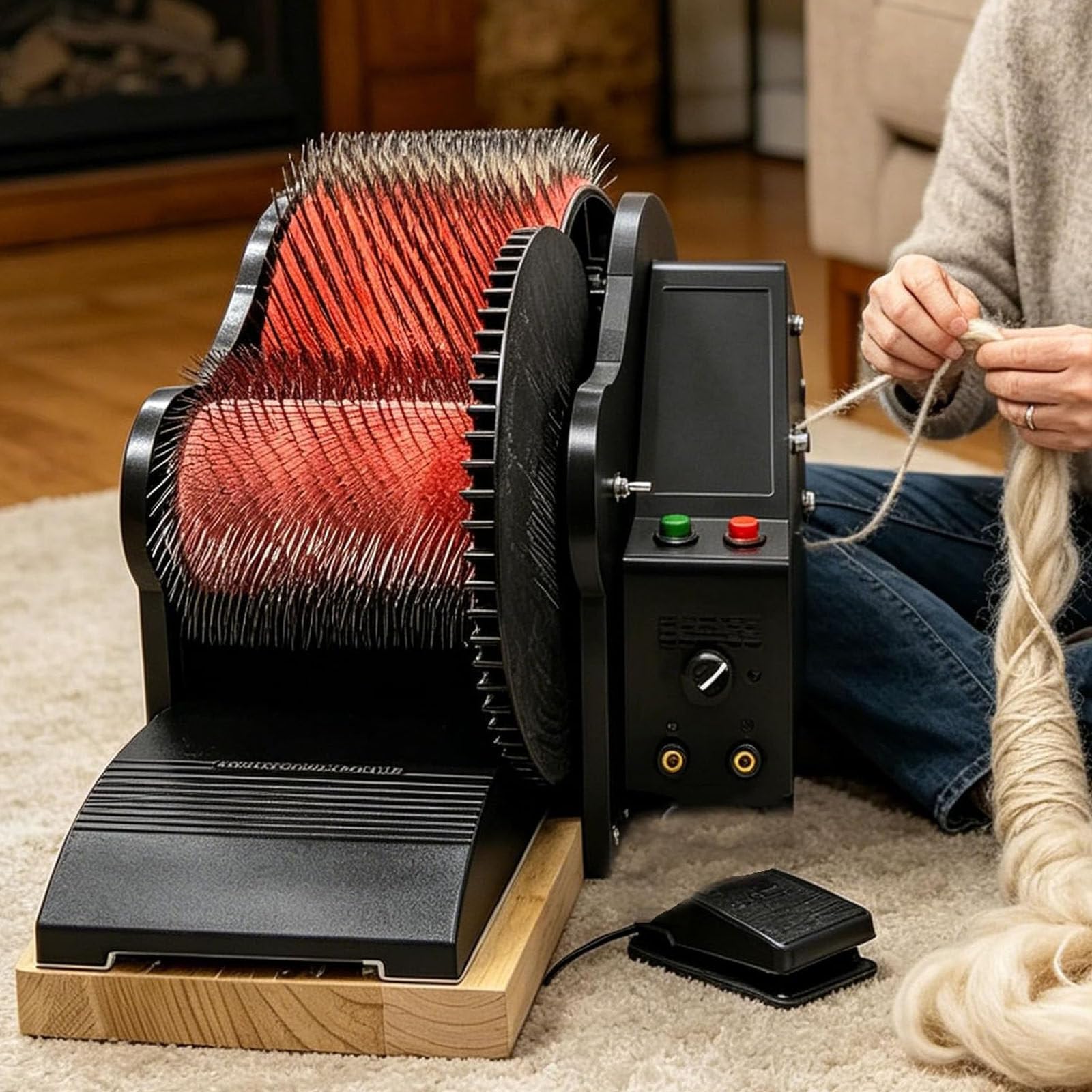 Drmoxin Wool Combing Machine, Wool Felt Color Mixer, Electric Wool Combing Machine, Sheep Fleece Drum Carder, Fast Color Mixing, Combing, Spinning, DIY Wool Felt, for DIY Craft Make Felt Animals