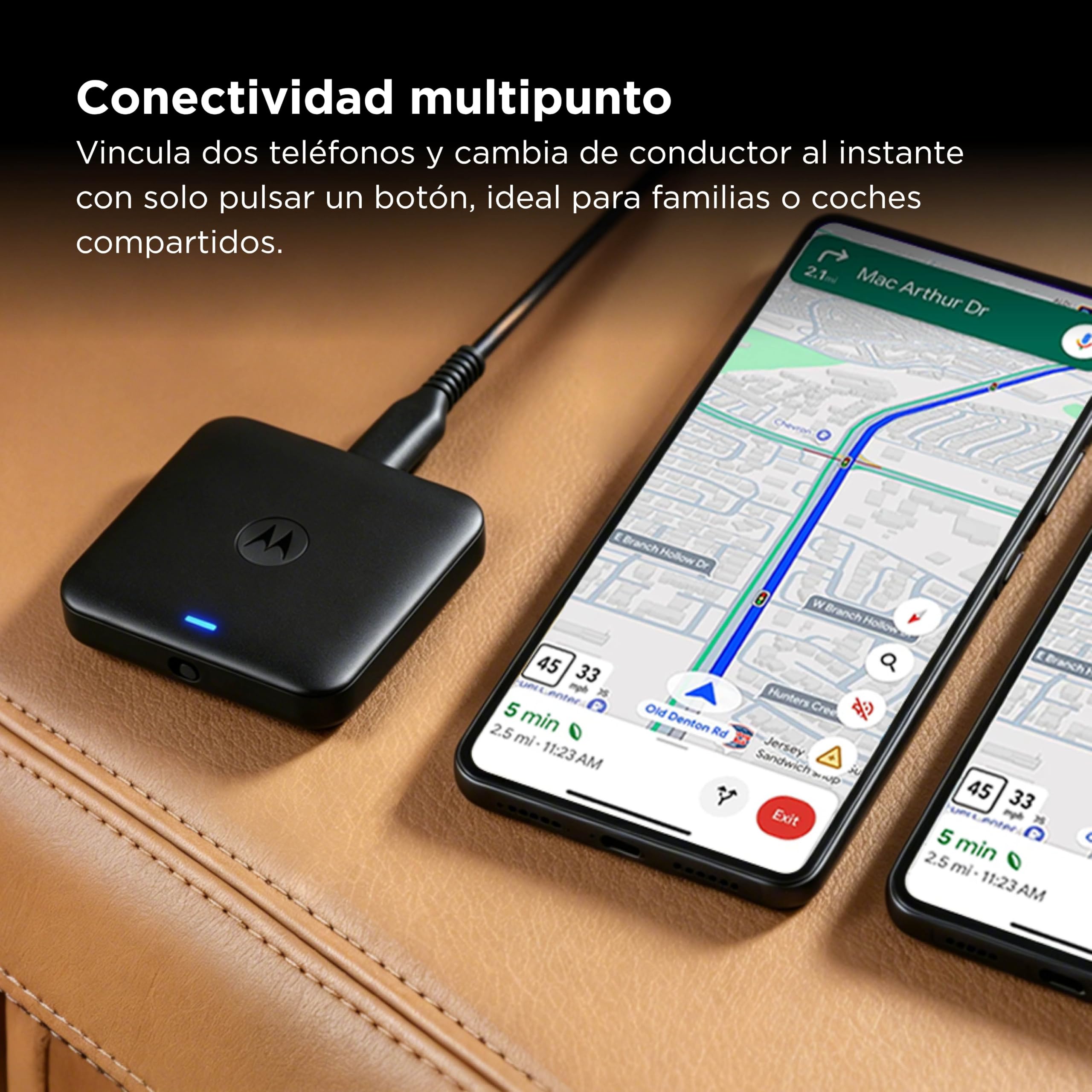 Motorola Drive MA2 Adaptador Inalámbrico Android Auto – Desarrollado por Google | Wi-Fi 5 GHz | Conexión Automática Bluetooth | USB-A y USB-C | Multipunto