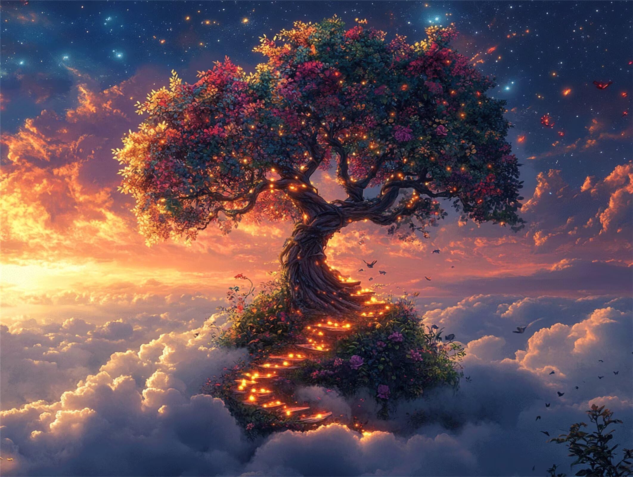 Pintar por Numeros árbol Pinturas Acrilicas nube Pintura por Numeros Adultos DIY Lienzos para Pintar, Pintura Acrilica Manualidades, Decoración para Hogar, Regalos Cumpleaños, 90x120cm Sin Marco q-832