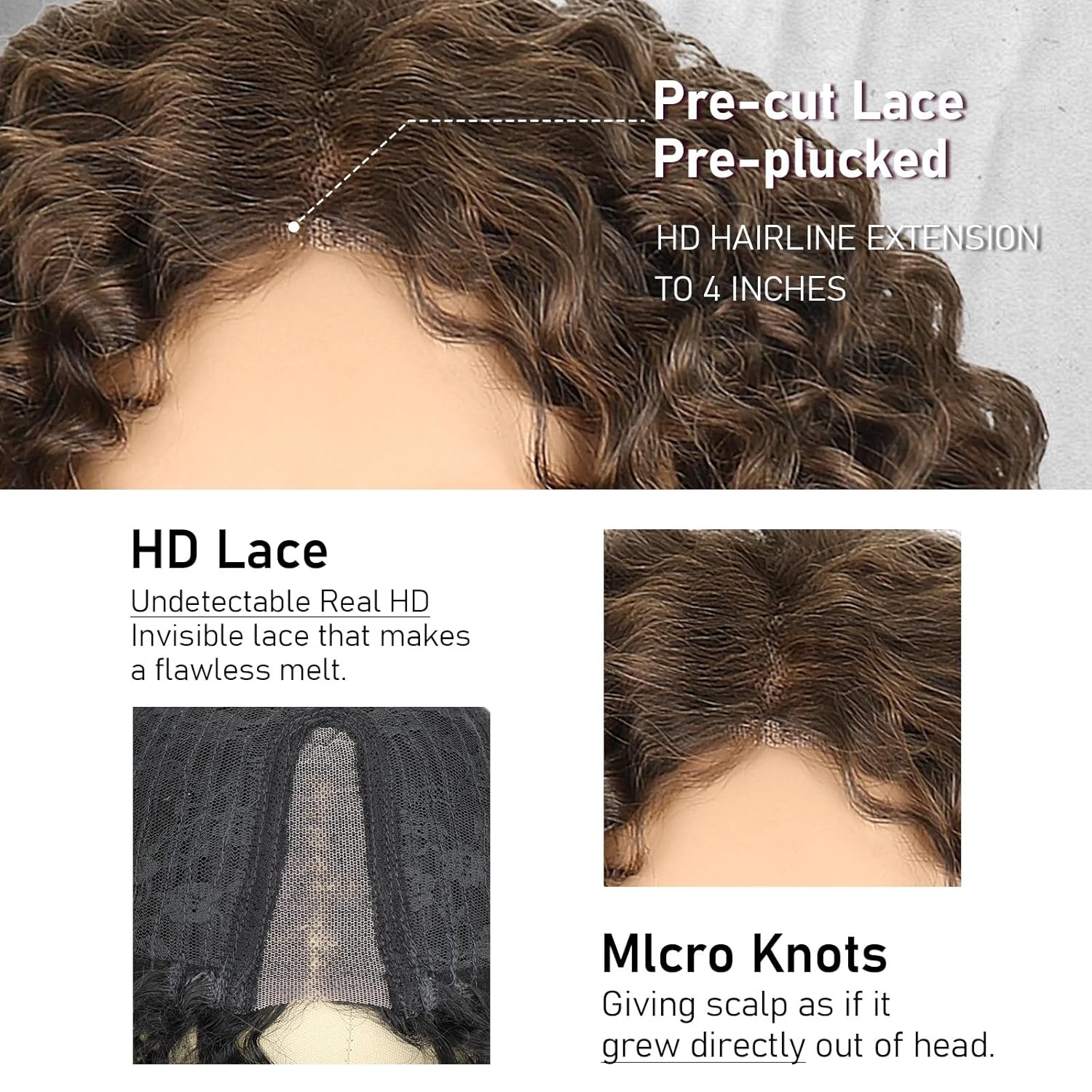 Omber Light Brown Curly Wigs for Black Women 12 Inch Glueless Synthetic Lace Front Wig with Middle Part Pre Cut Lace Hairline for Daily Use