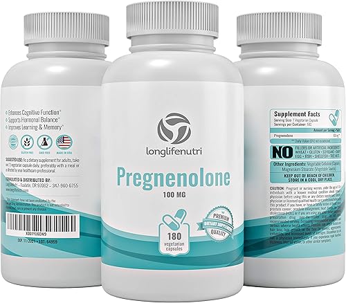 Miniatura 6 de Pregnenolone - Soporte para el cerebro y las hormonas - 180 cápsulas vegetales para mejorar la memoria, la concentración y la vitalidad - Fabricado