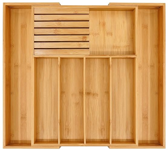 VaeFae Bamboo Cutlery Organizer for Kitchen - Natural