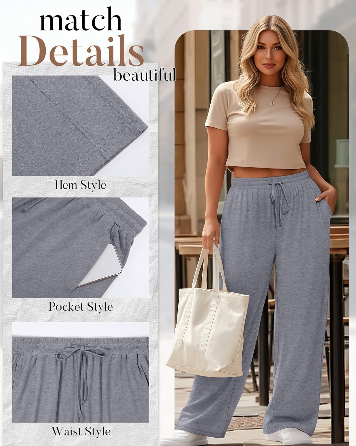 3 Pack Women's Plus Size Pants, Drawstring Wide Leg High Waist Sweatpants Loose Casual Lounge Pants with Pockets - Image 6