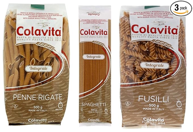 Whole Wheat Fusilli, Penne and Spaghetti Pasta Combo Pack | Whole Wheat Pasta | Imported From Italy | 500g X 3